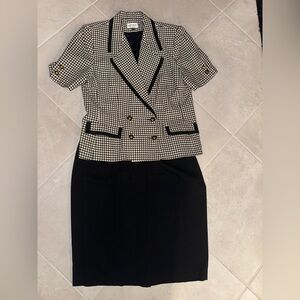 Kasper Black Pencil Skirt with Houndstooth Jacket Ensemble